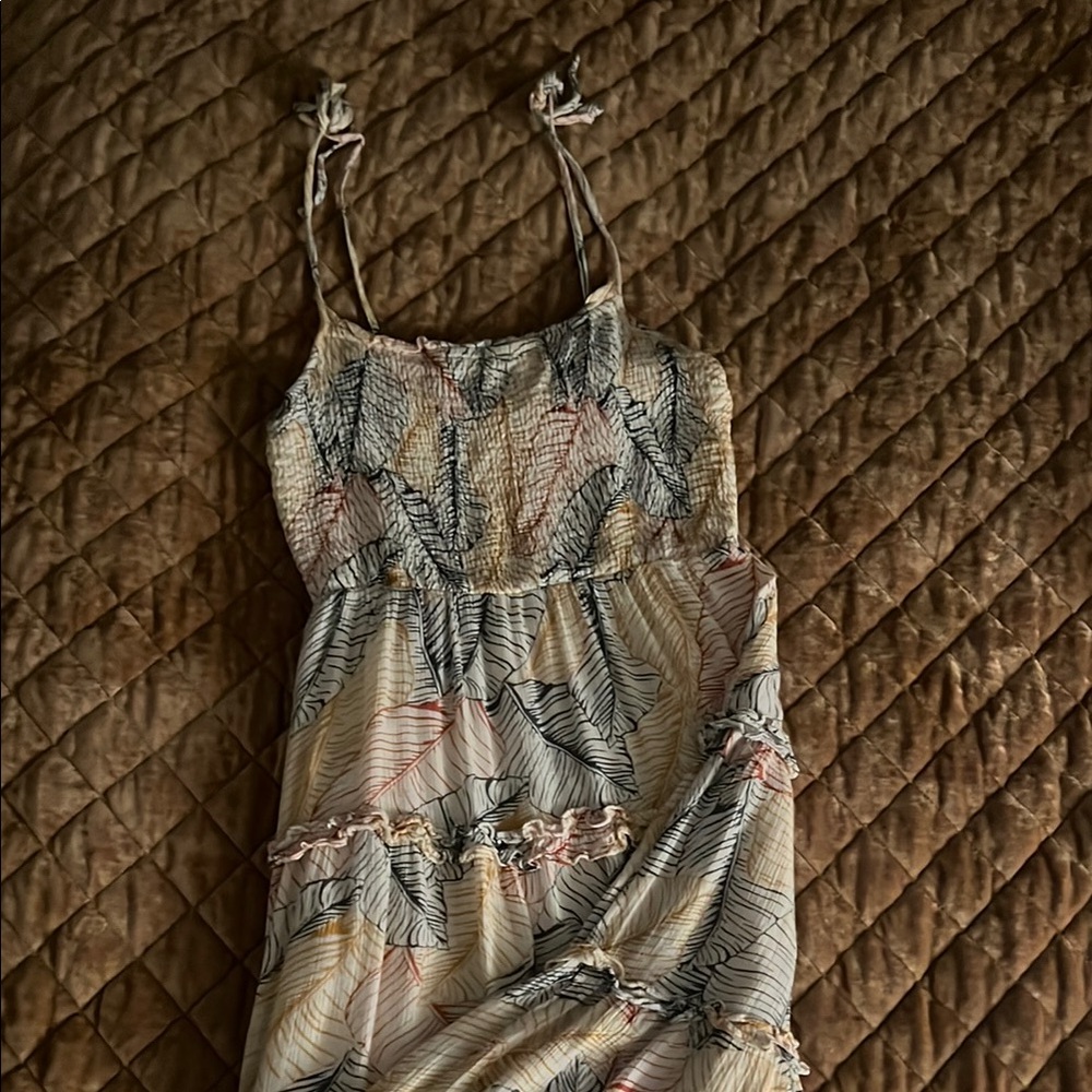 Tropical Leaf Print Dress with Spaghetti Straps